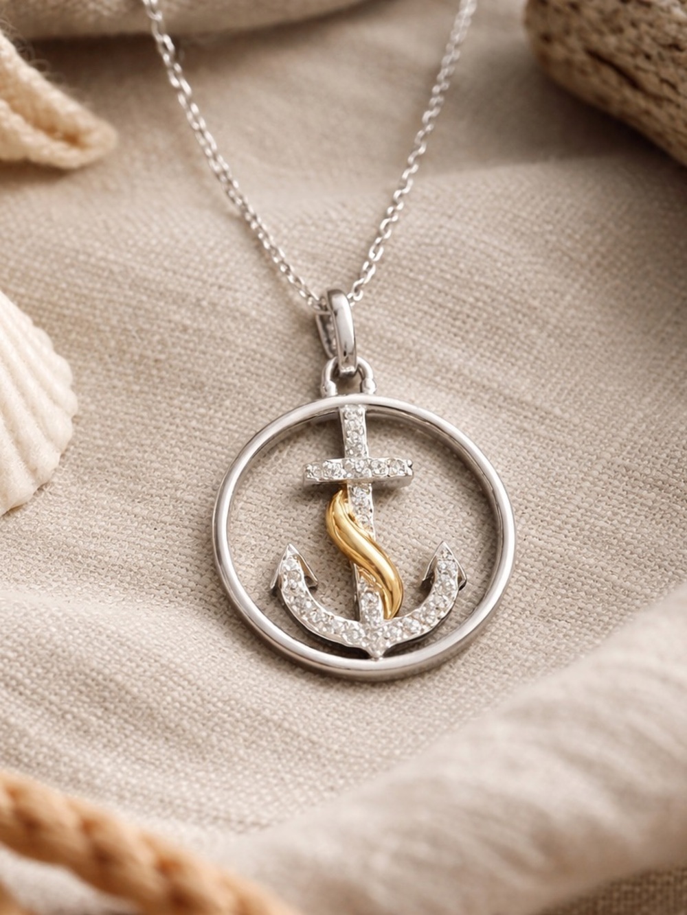 Sterling Silver Anchor Pendant Necklace Mixed Metal 18” Chain Nautical NWT #591